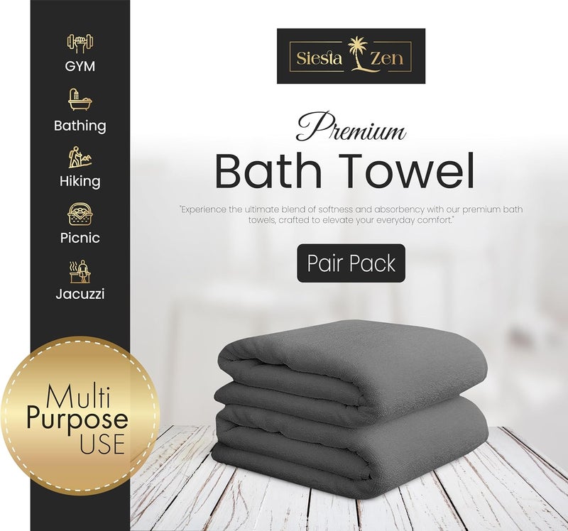 Siesta Zen Extra Large Bath Towels Set - 2 Pieces, 600 GSM 100% Cotton, Gray - Image 5